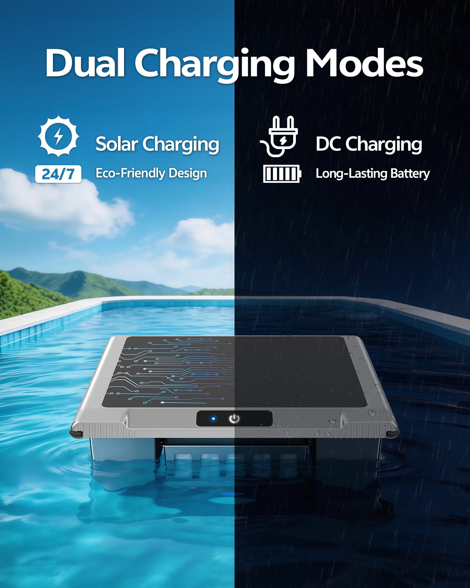 i-Clyner T1B Solar Powered Pool Skimmer Robot, Automatic Robotic Pool Surface Skimmer Cleaner with 24/7 Cleaning, Dual Charging Modes, Auto-Dock, Above-Ground & Inground Pools (Gray)
