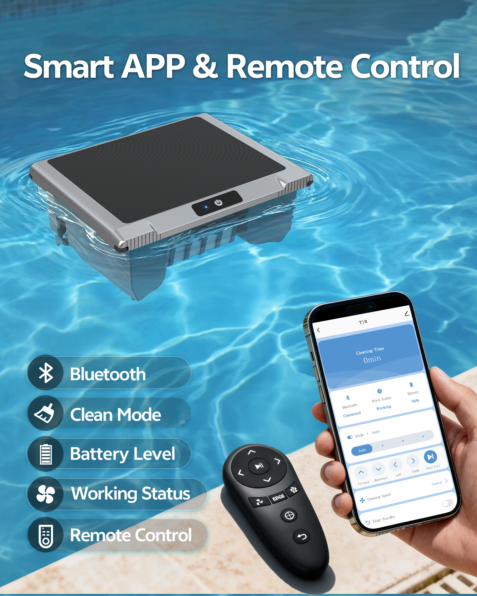 i-Clyner T1B Solar Powered Pool Skimmer Robot, Automatic Robotic Pool Surface Skimmer Cleaner with 24/7 Cleaning, Dual Charging Modes, Auto-Dock, Above-Ground & Inground Pools (Gray)